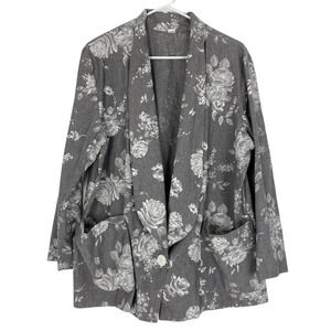 Vintage 90s Floral Farmhouse Granny Jacket Blazer Womens Plus Size 22 Grey 2XL